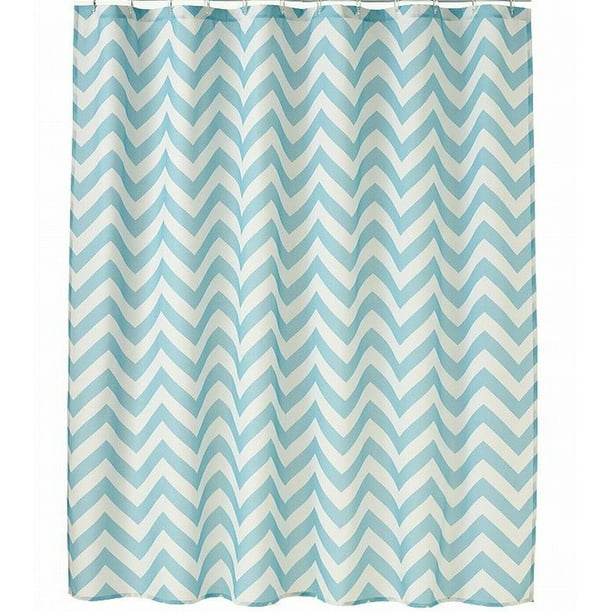 White Concise Chevron Pattern Polyester Waterproof Shower Curtain with 12 Hooks